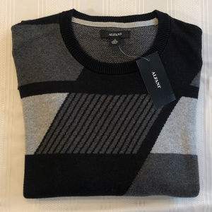 Alfani Striped Black and Grey Crew Neck Sweater